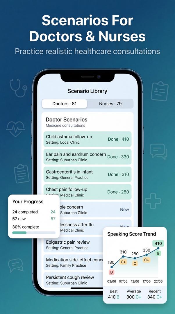 Oety practice progress statistics on a phone